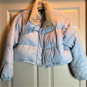 Baby blue cropped puffer heavier